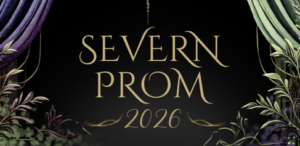 Severn Prom 2026 welcome sign with elegant backdrop and greenery at high school prom event