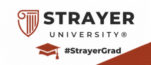 Strayer University branded photo booth overlay displayed at a graduation celebration at The Rye Bar in Baltimore, Maryland on June 12, 2026.
