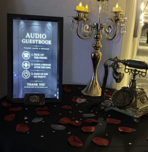 Antique audio guestbook phone rental display by Picture This Parties in Maryland